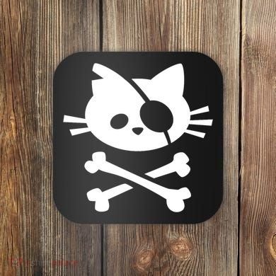 Cute Pirate Cat Skull And Crossbone Coaster