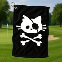 Cute Pirate Cat Skull And Crossbone Golf Towel thumb 1