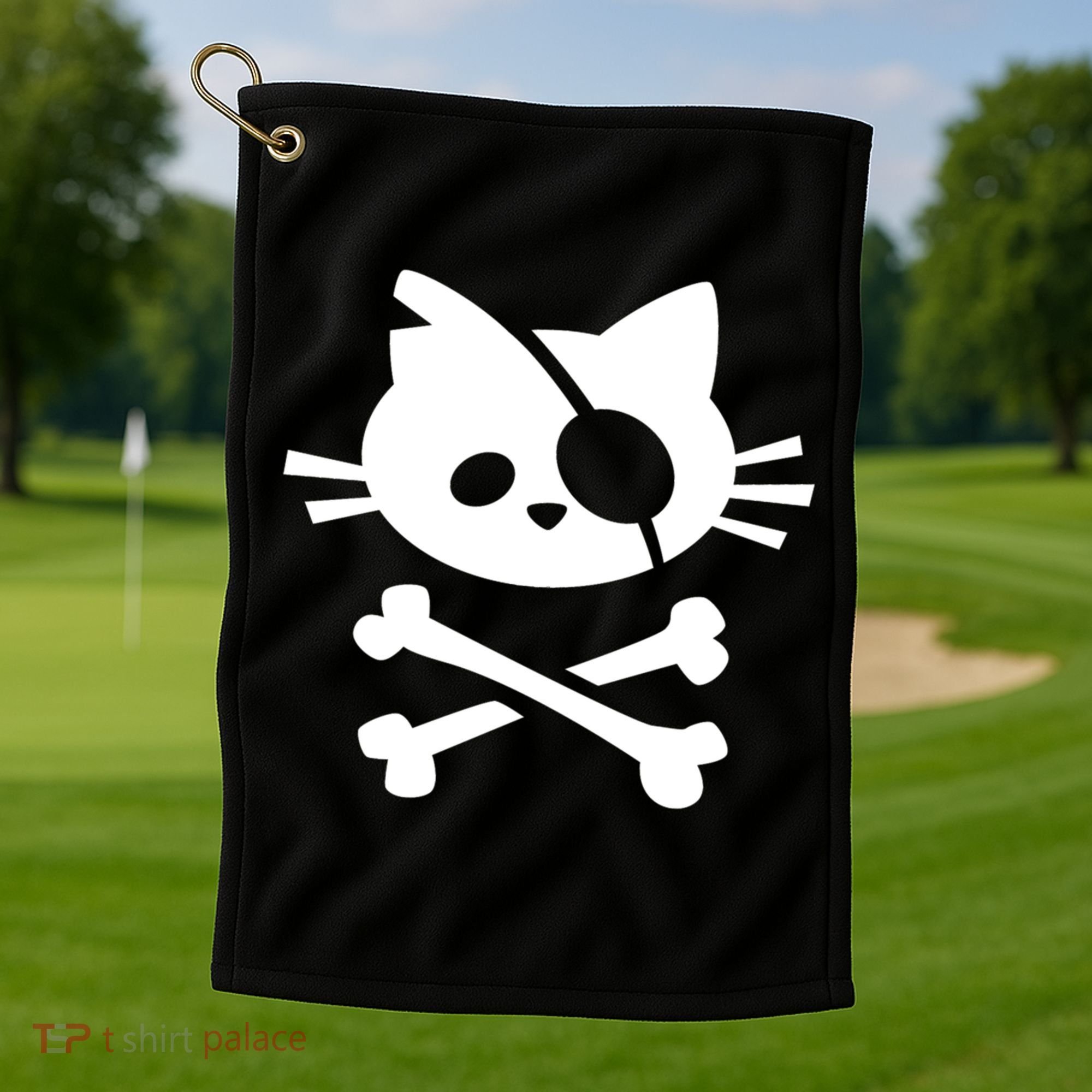 Cute Pirate Cat Skull And Crossbone Golf Towel