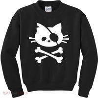 Cute Pirate Cat Skull And Crossbone Kids Sweatshirt thumb 0