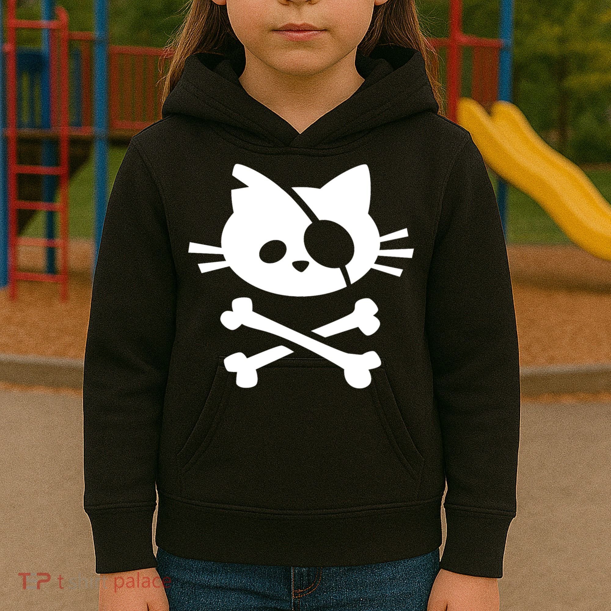 Cute Pirate Cat Skull And Crossbone Kids Hoodie