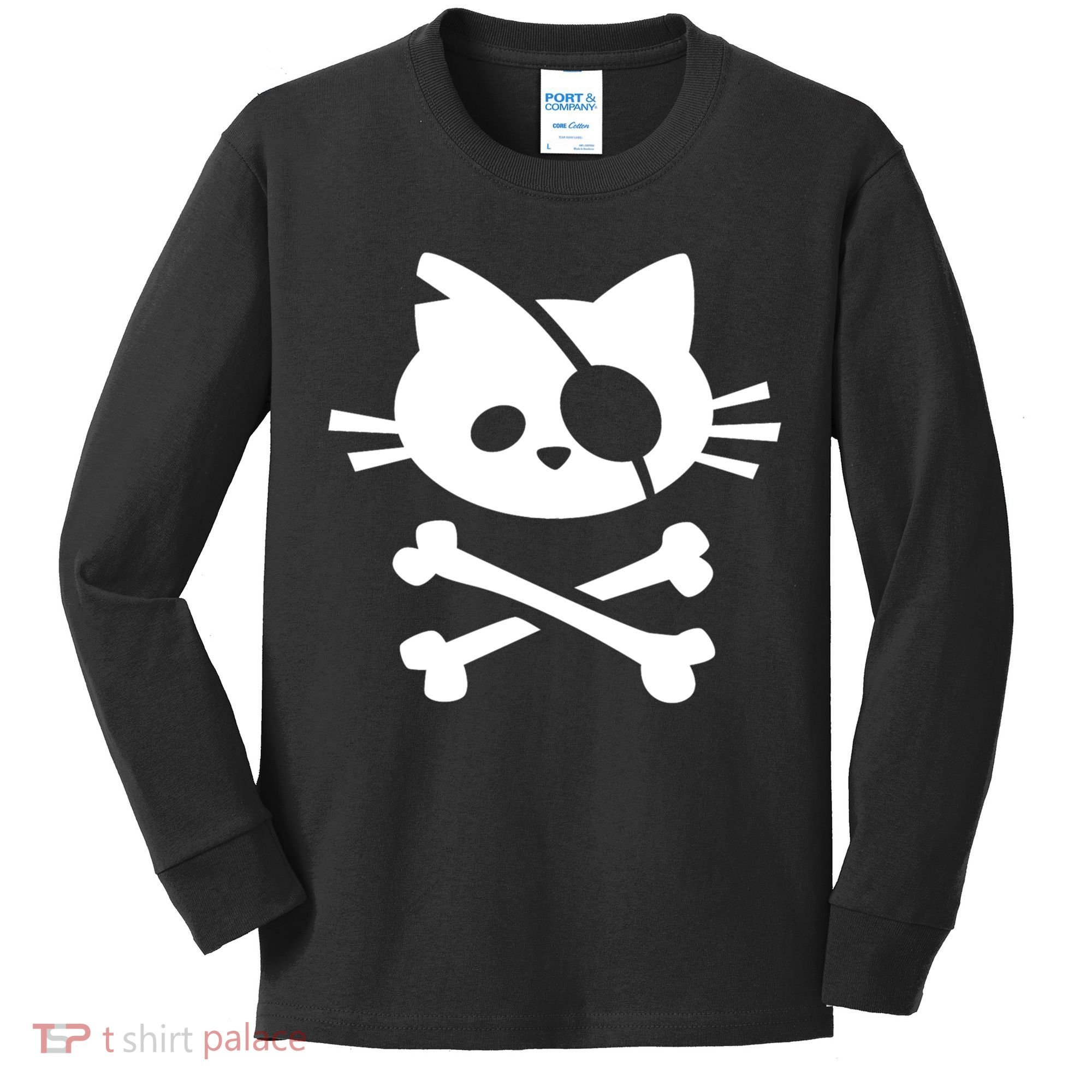 Cute Pirate Cat Skull And Crossbone Kids Long Sleeve Shirt