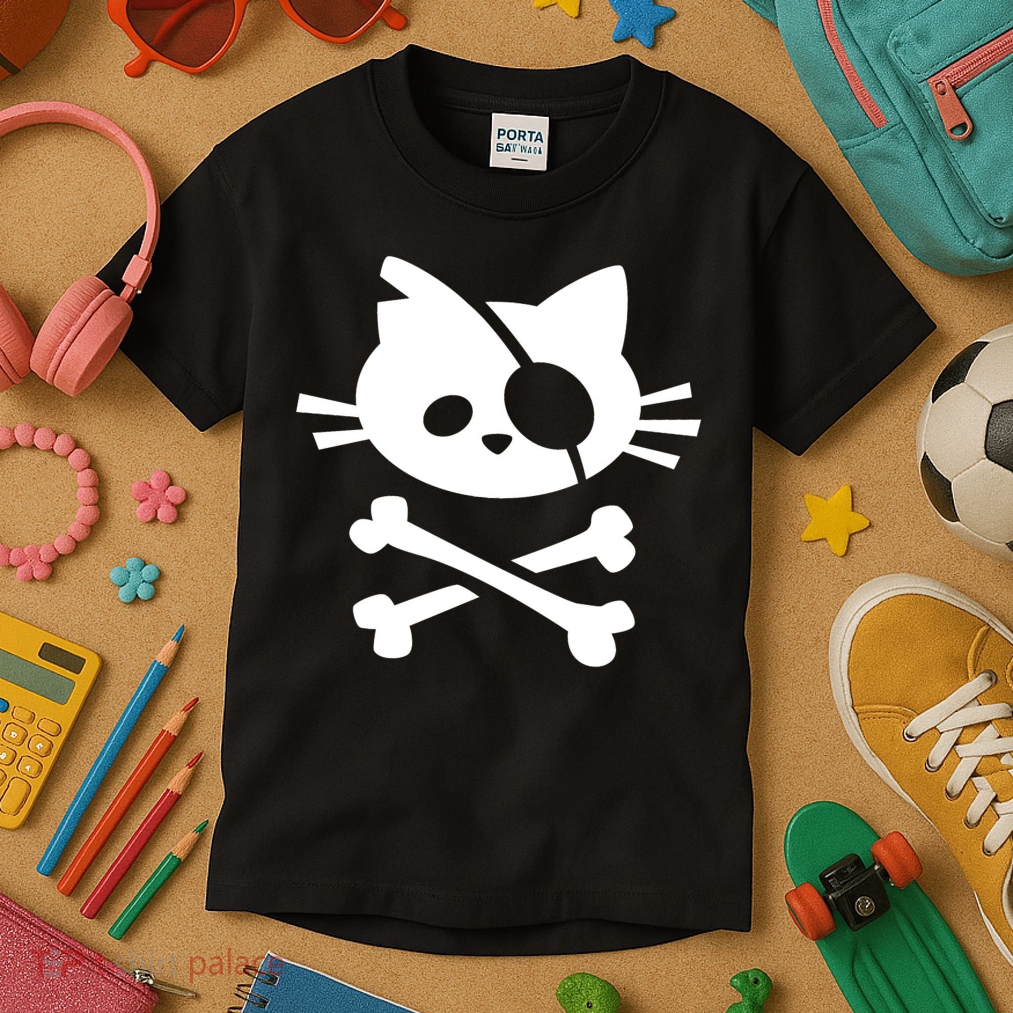 Cute Pirate Cat Skull And Crossbone Kids T-Shirt