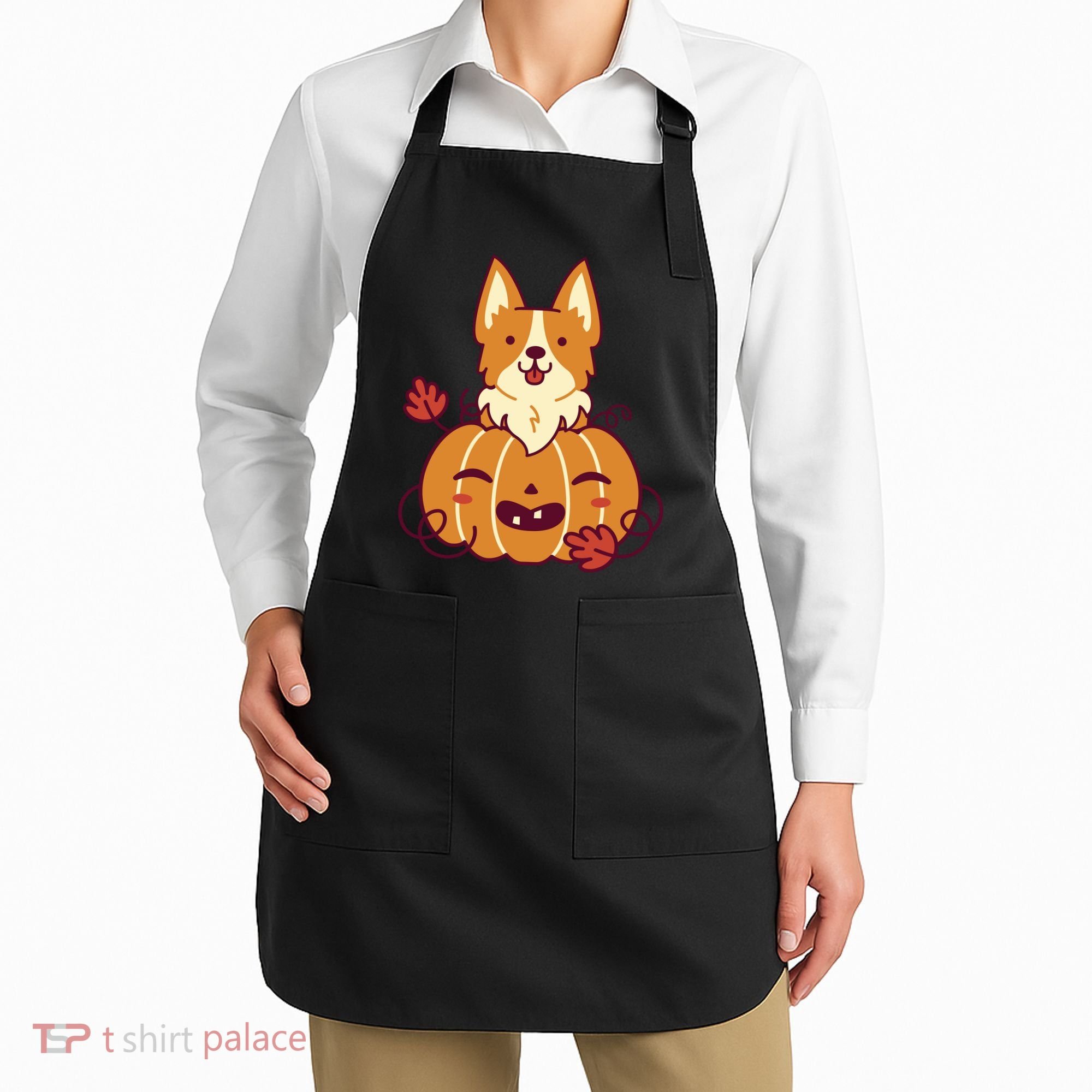 Cute Pumpkin Corgi Dog Halloween Apron