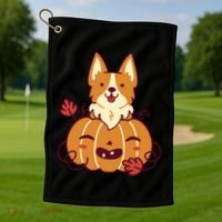 Cute Pumpkin Corgi Dog Halloween Golf Towel thumb 1