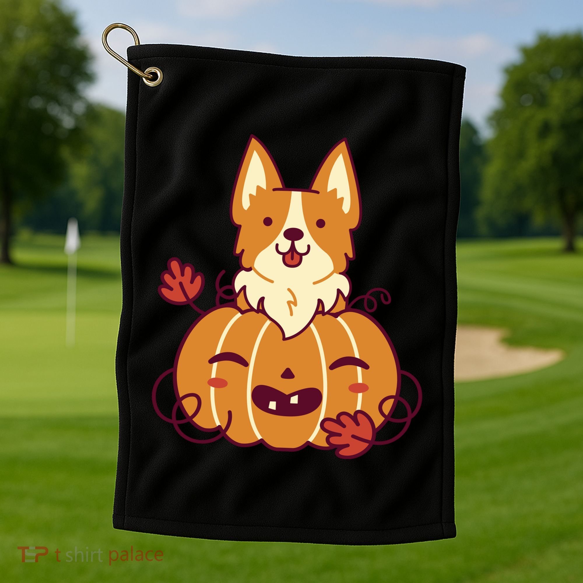 Cute Pumpkin Corgi Dog Halloween Golf Towel