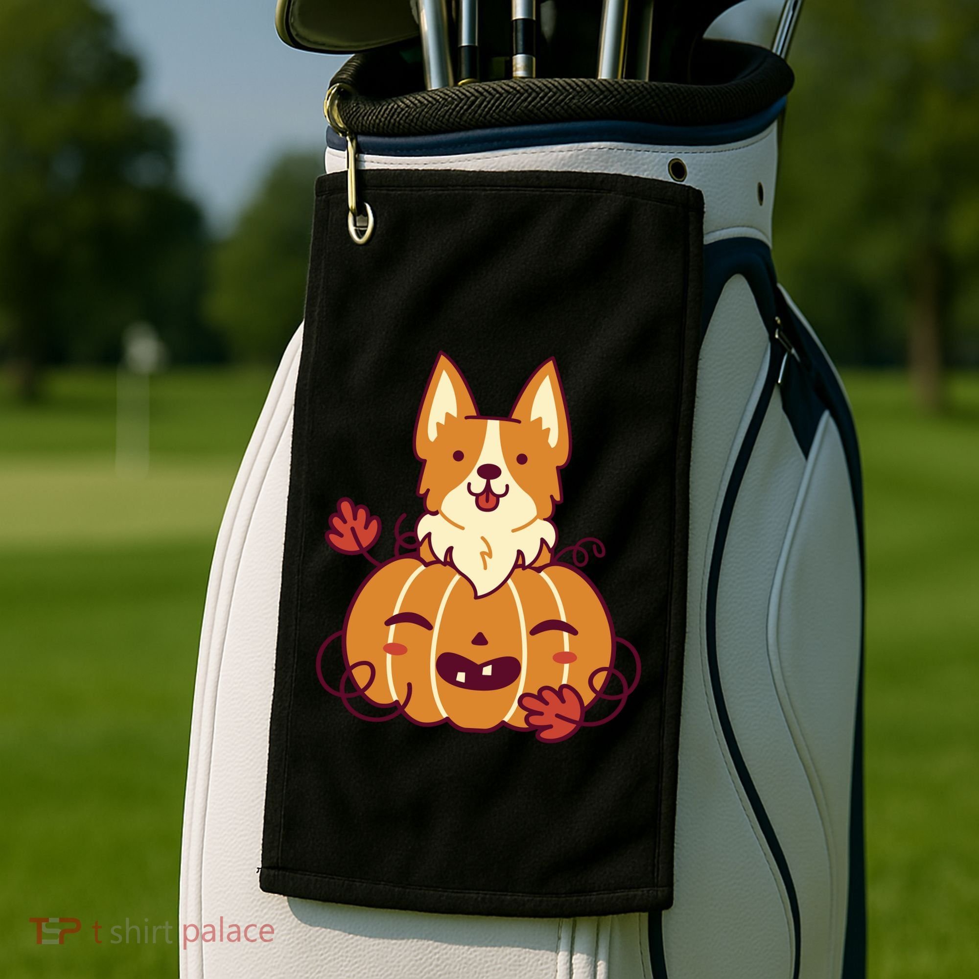 Cute Pumpkin Corgi Dog Halloween Golf Towel