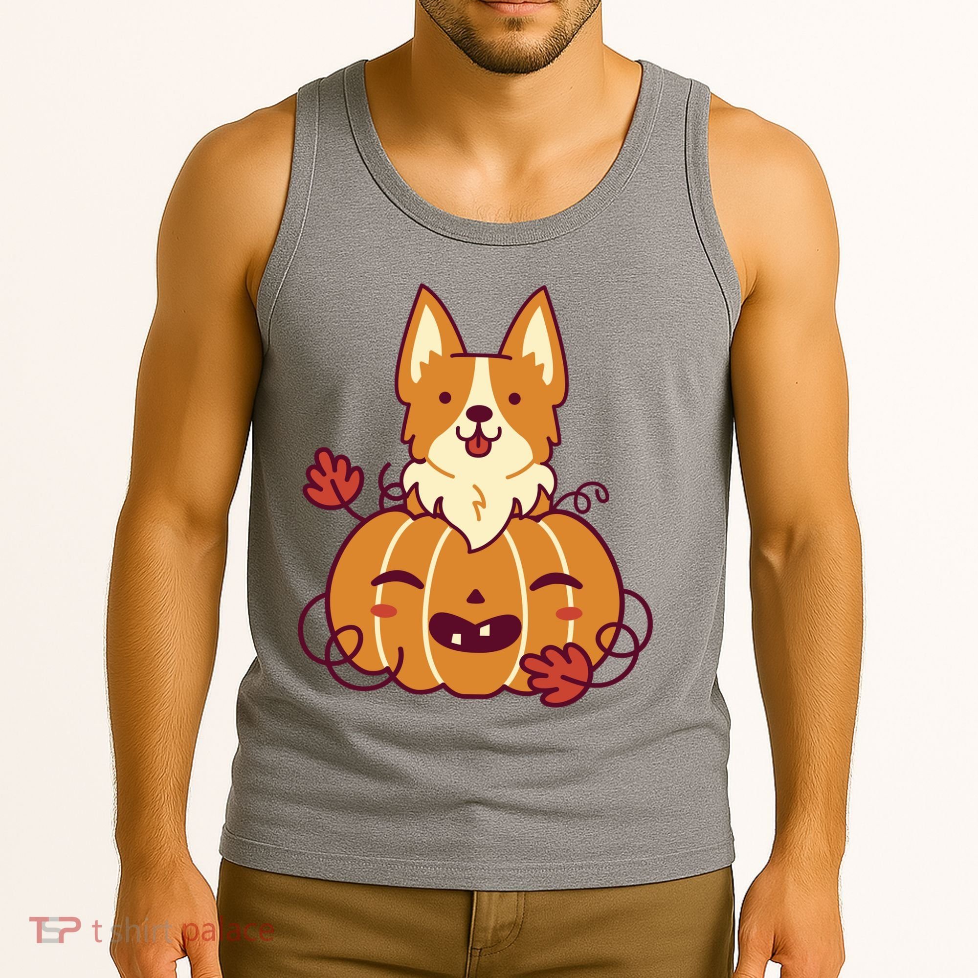 Cute Pumpkin Corgi Dog Halloween Tank Top