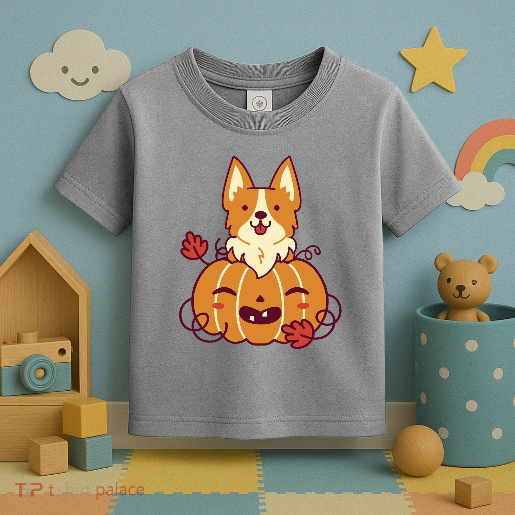 Cute Pumpkin Corgi Dog Halloween Toddler T-Shirt