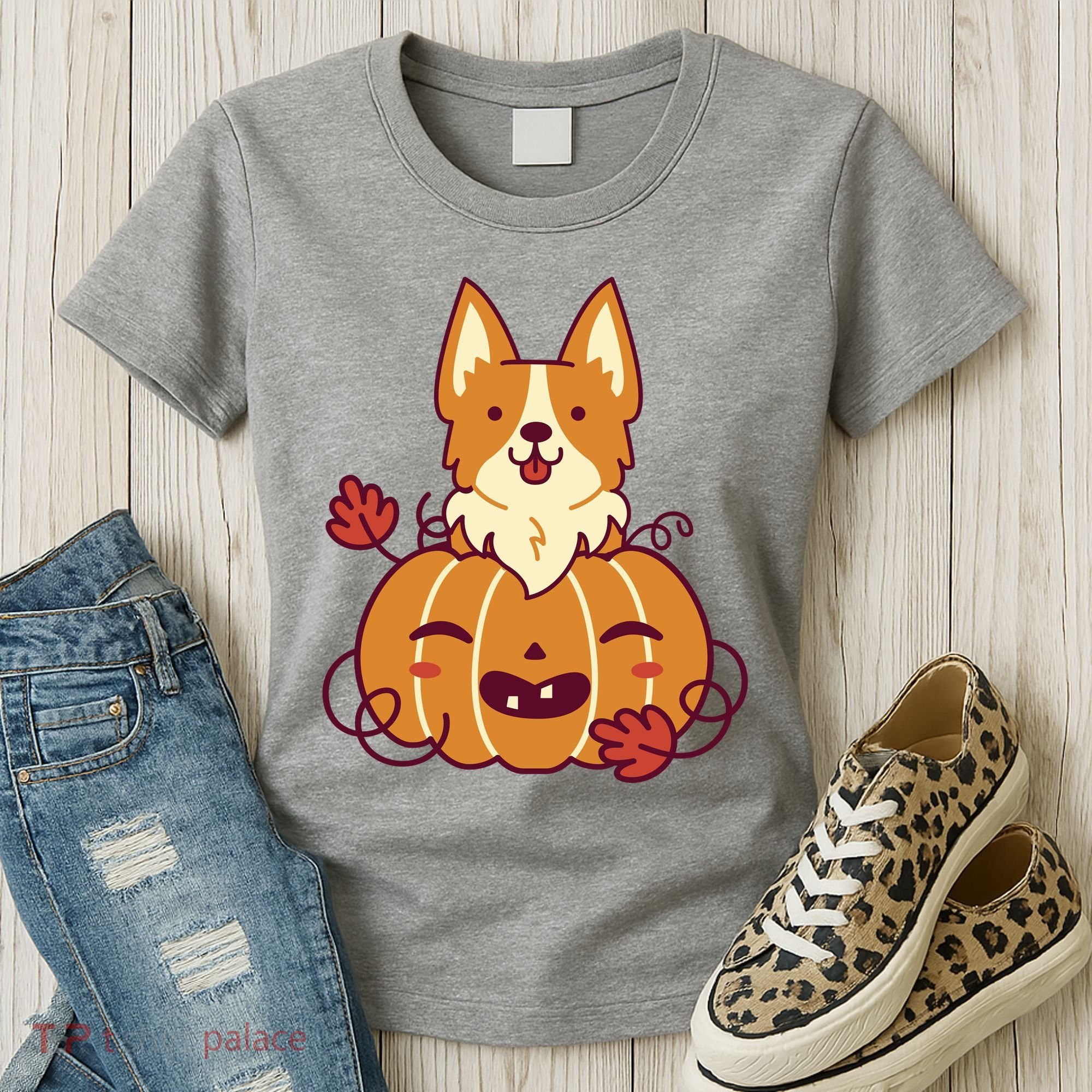 Cute Pumpkin Corgi Dog Halloween Women's T-Shirt