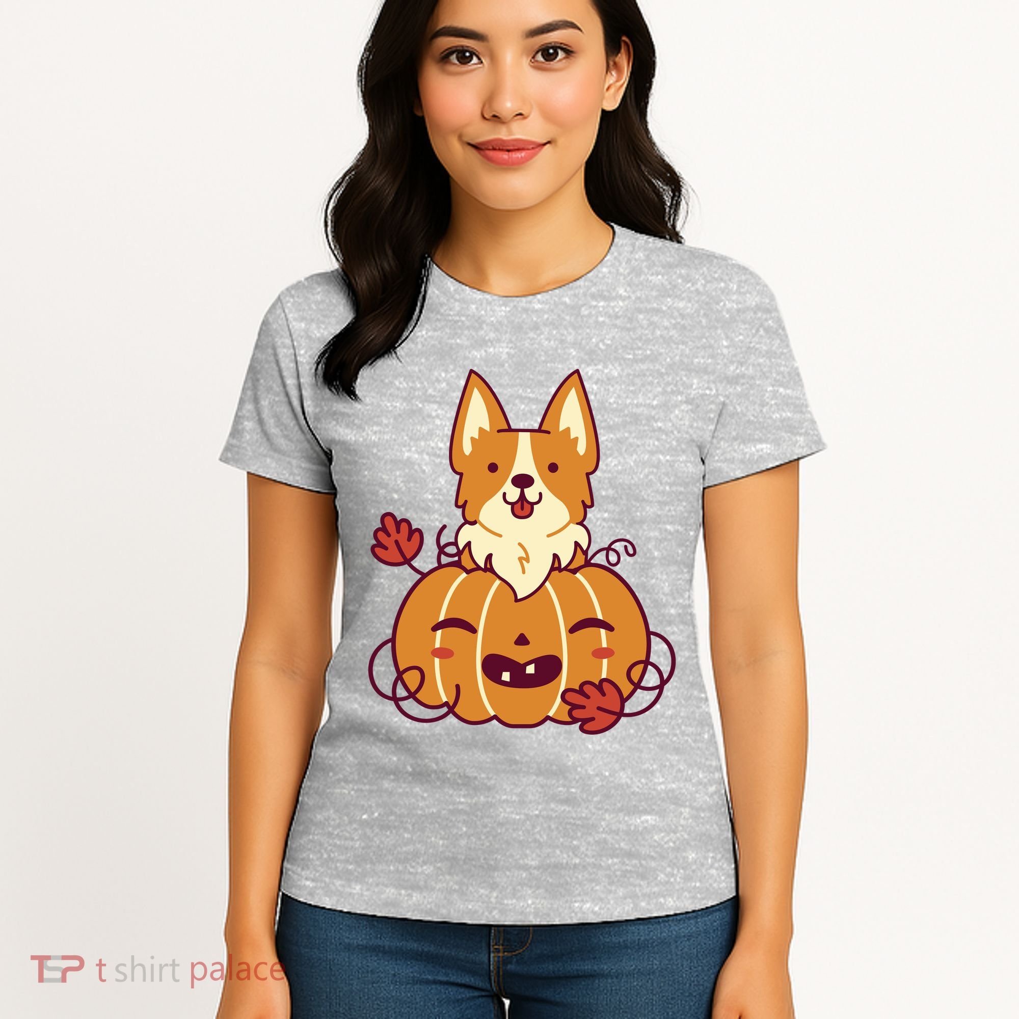 Cute Pumpkin Corgi Dog Halloween Women's T-Shirt
