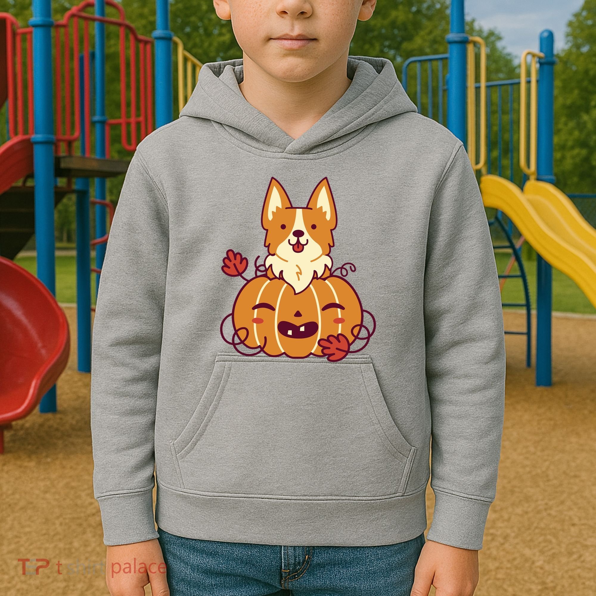Cute Pumpkin Corgi Dog Halloween Kids Hoodie