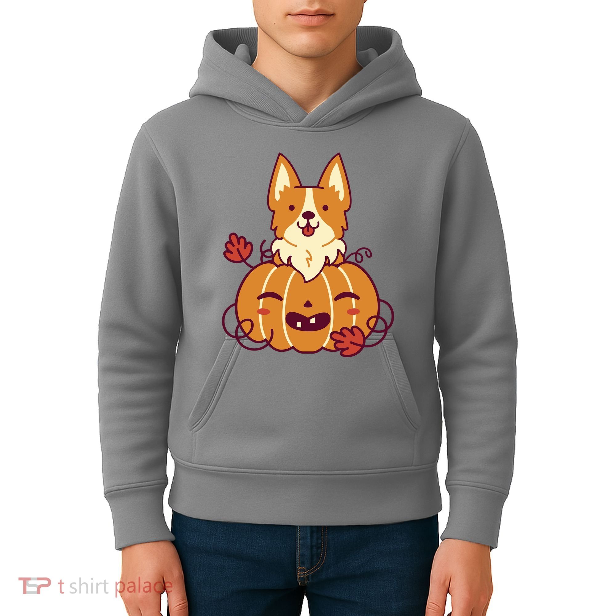Cute Pumpkin Corgi Dog Halloween Kids Hoodie