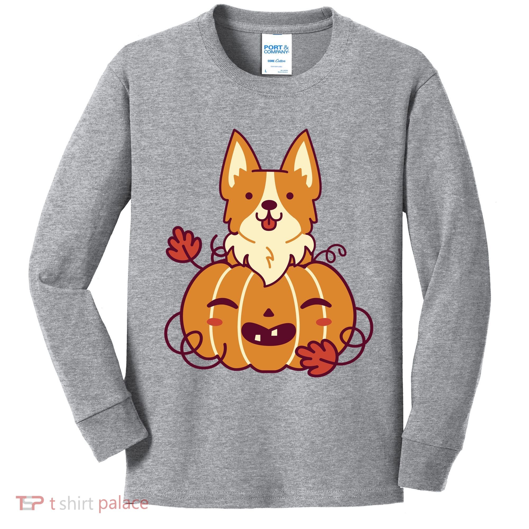 Cute Pumpkin Corgi Dog Halloween Kids Long Sleeve Shirt