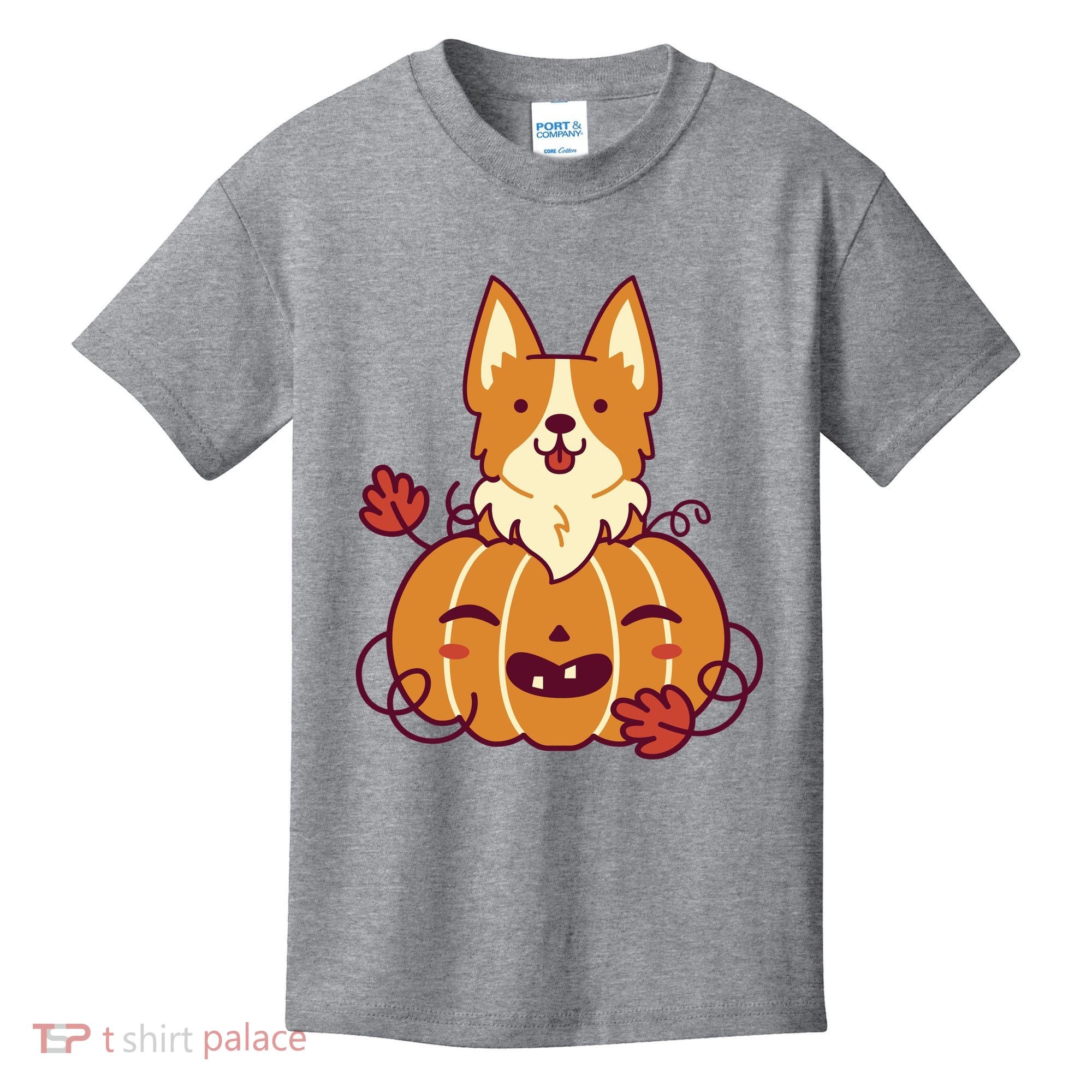 Cute Pumpkin Corgi Dog Halloween Kids T-Shirt