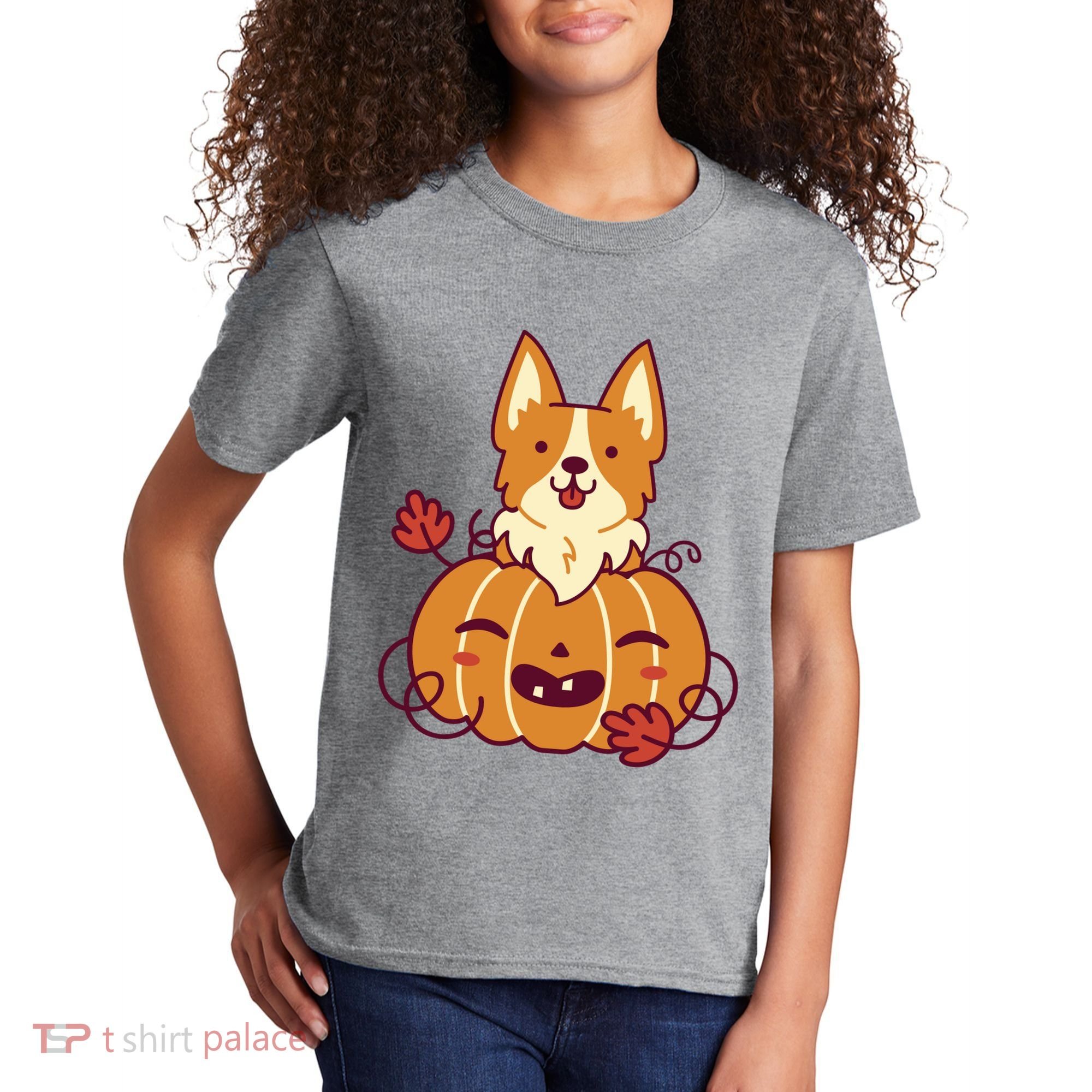Cute Pumpkin Corgi Dog Halloween Kids T-Shirt