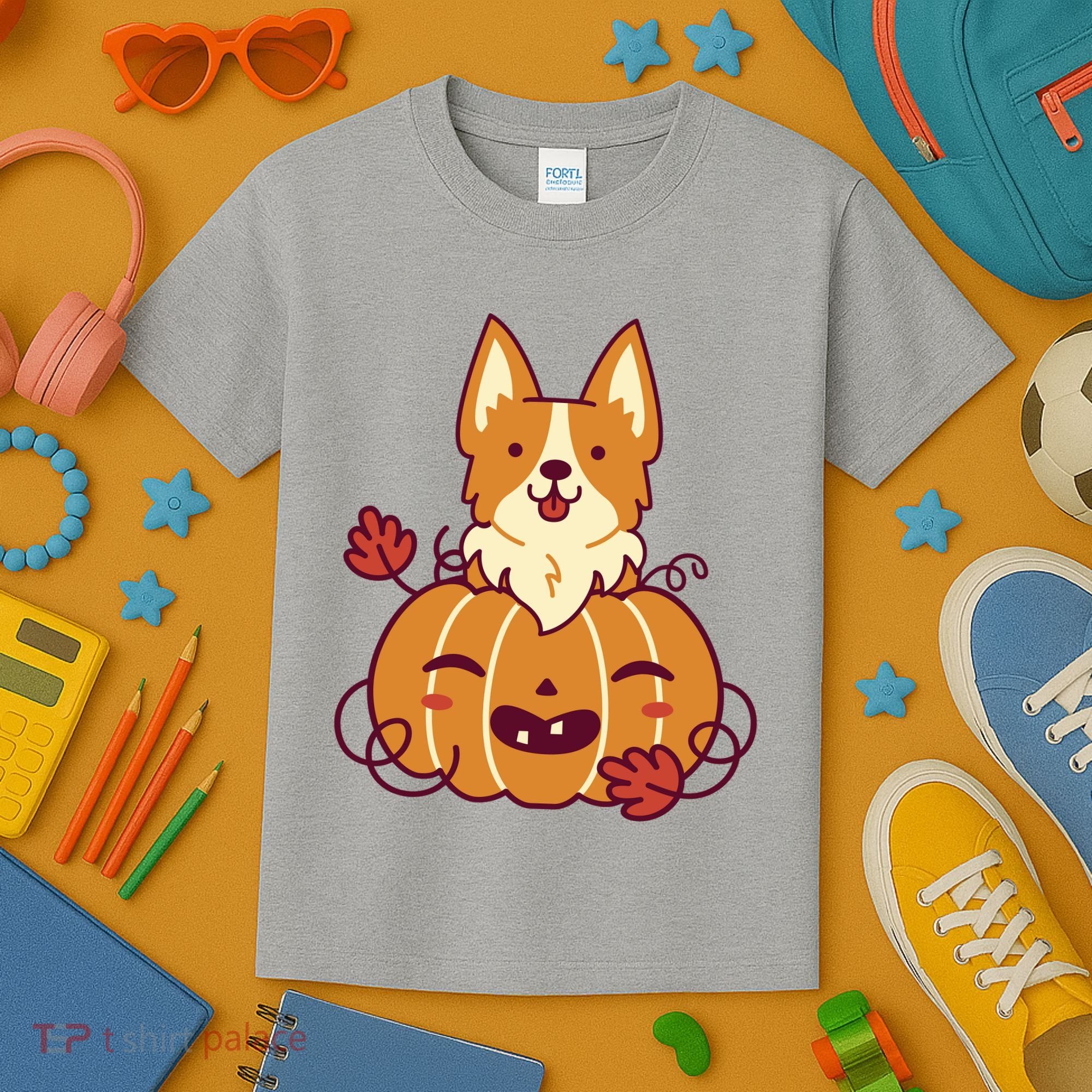 Cute Pumpkin Corgi Dog Halloween Kids T-Shirt