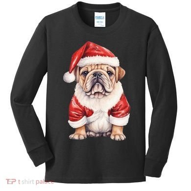 Christmas Pug Dog Cute Holiday Kids Long Sleeve Shirt