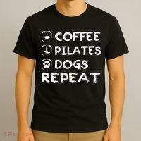 Coffee Pilates Dogs Repeat Funny Pilates Gift T-Shirt thumb 3