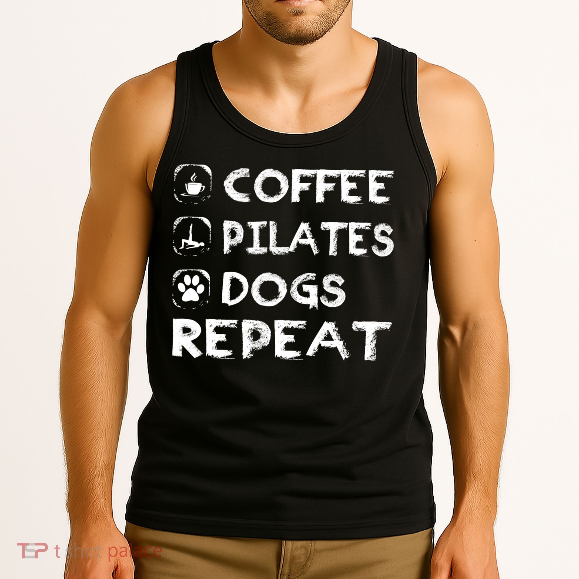 Coffee Pilates Dogs Repeat Funny Pilates Gift Tank Top