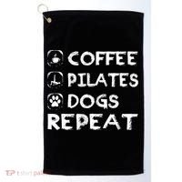 Coffee Pilates Dogs Repeat Funny Pilates Gift Golf Towel thumb 0