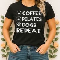 Coffee Pilates Dogs Repeat Funny Pilates Gift Women's T-Shirt thumb 2