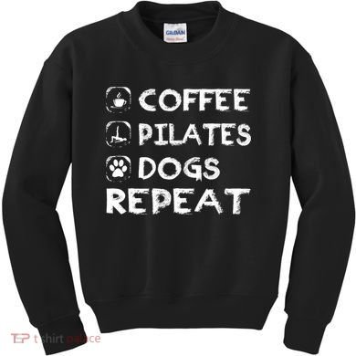 Coffee Pilates Dogs Repeat Funny Pilates Gift Kids Sweatshirt