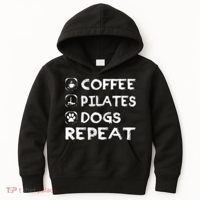Coffee Pilates Dogs Repeat Funny Pilates Gift Kids Hoodie