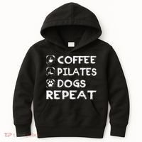 Coffee Pilates Dogs Repeat Funny Pilates Gift Kids Hoodie thumb 0