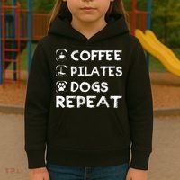 Coffee Pilates Dogs Repeat Funny Pilates Gift Kids Hoodie thumb 3