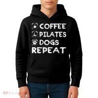 Coffee Pilates Dogs Repeat Funny Pilates Gift Kids Hoodie thumb 4