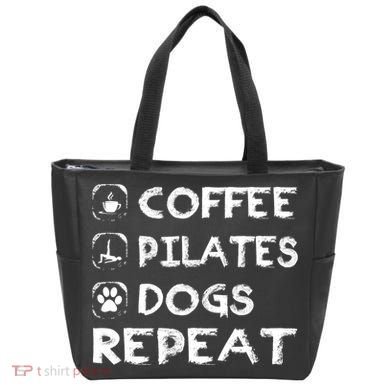 Coffee Pilates Dogs Repeat Funny Pilates Gift Tote Bag