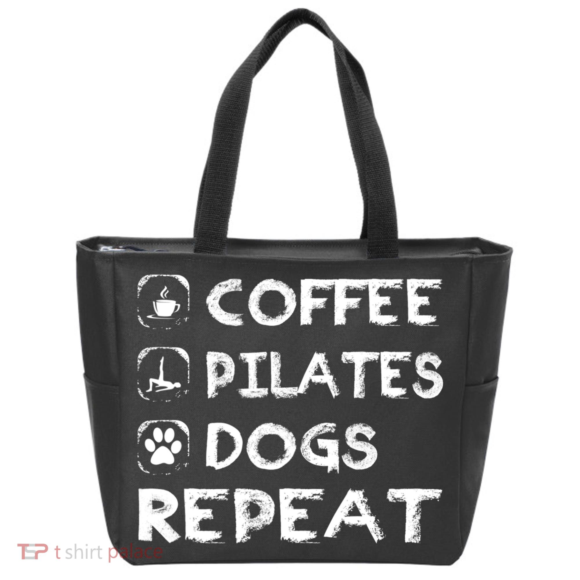 Coffee Pilates Dogs Repeat Funny Pilates Gift Tote Bag
