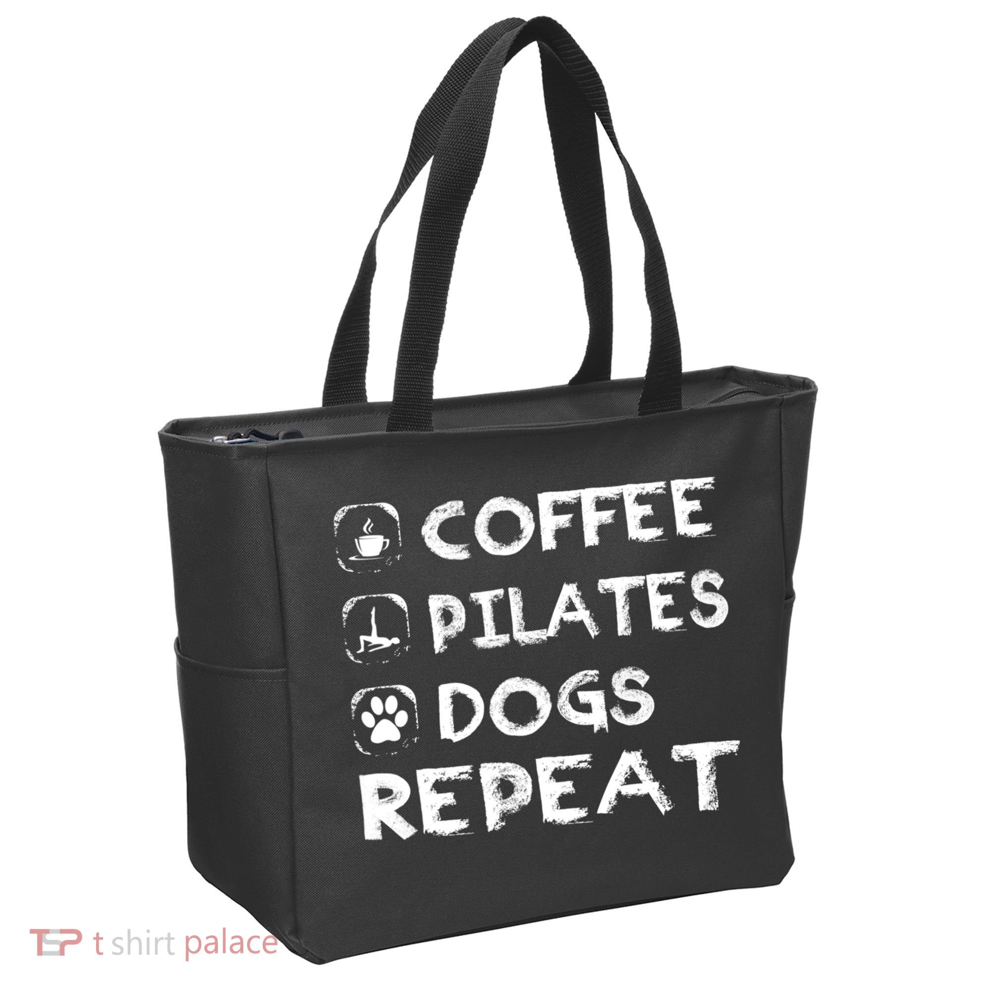 Coffee Pilates Dogs Repeat Funny Pilates Gift Tote Bag
