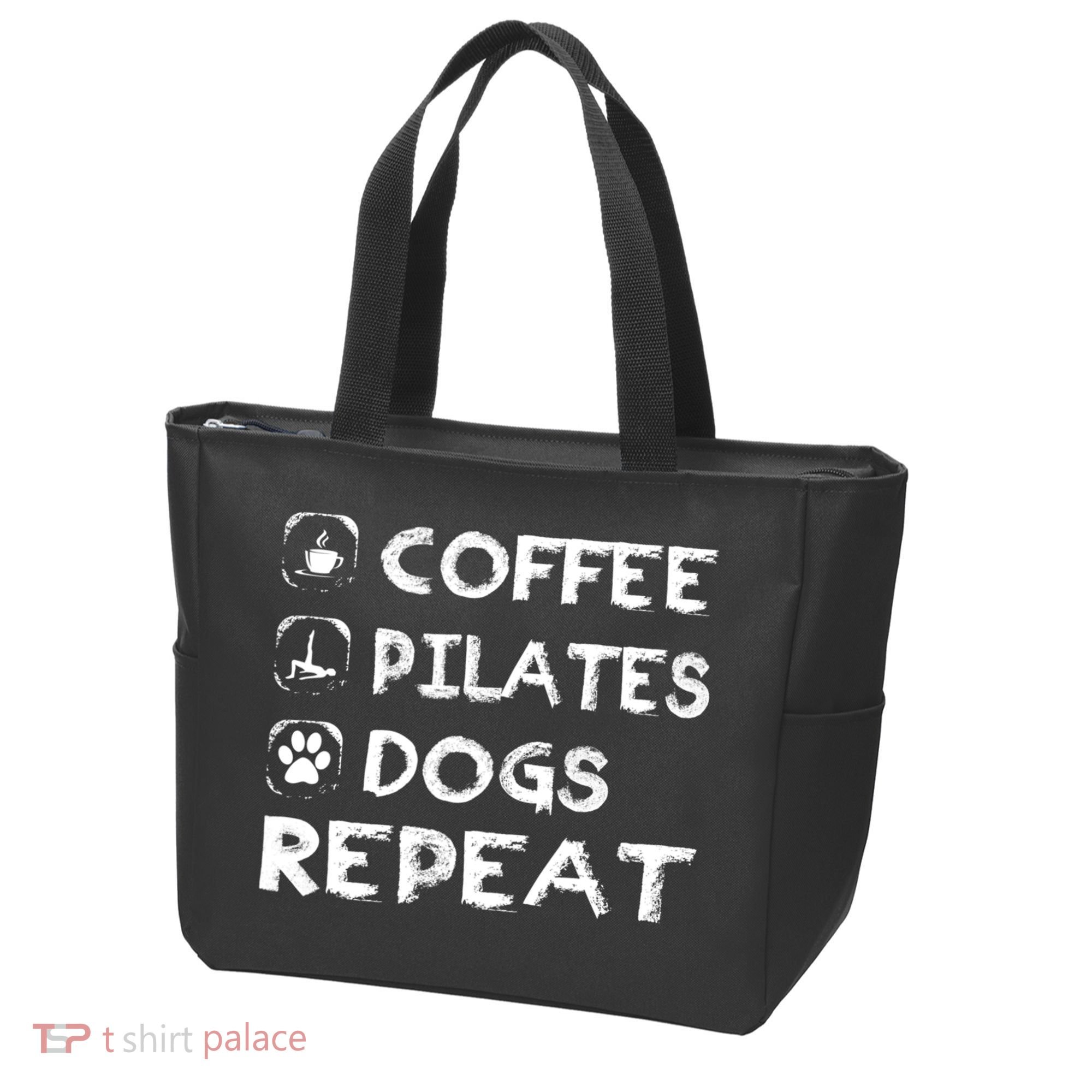Coffee Pilates Dogs Repeat Funny Pilates Gift Tote Bag