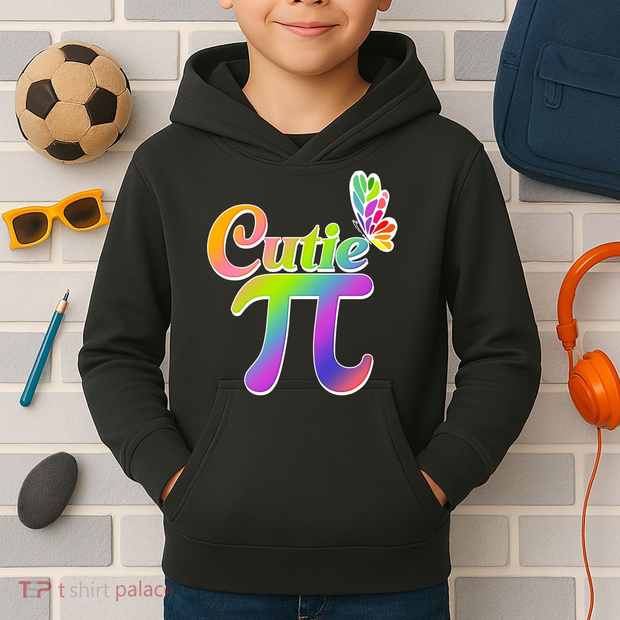 Cute Pi Day 314 Rainbow Butterfly Cutie Pi Kids Hoodie