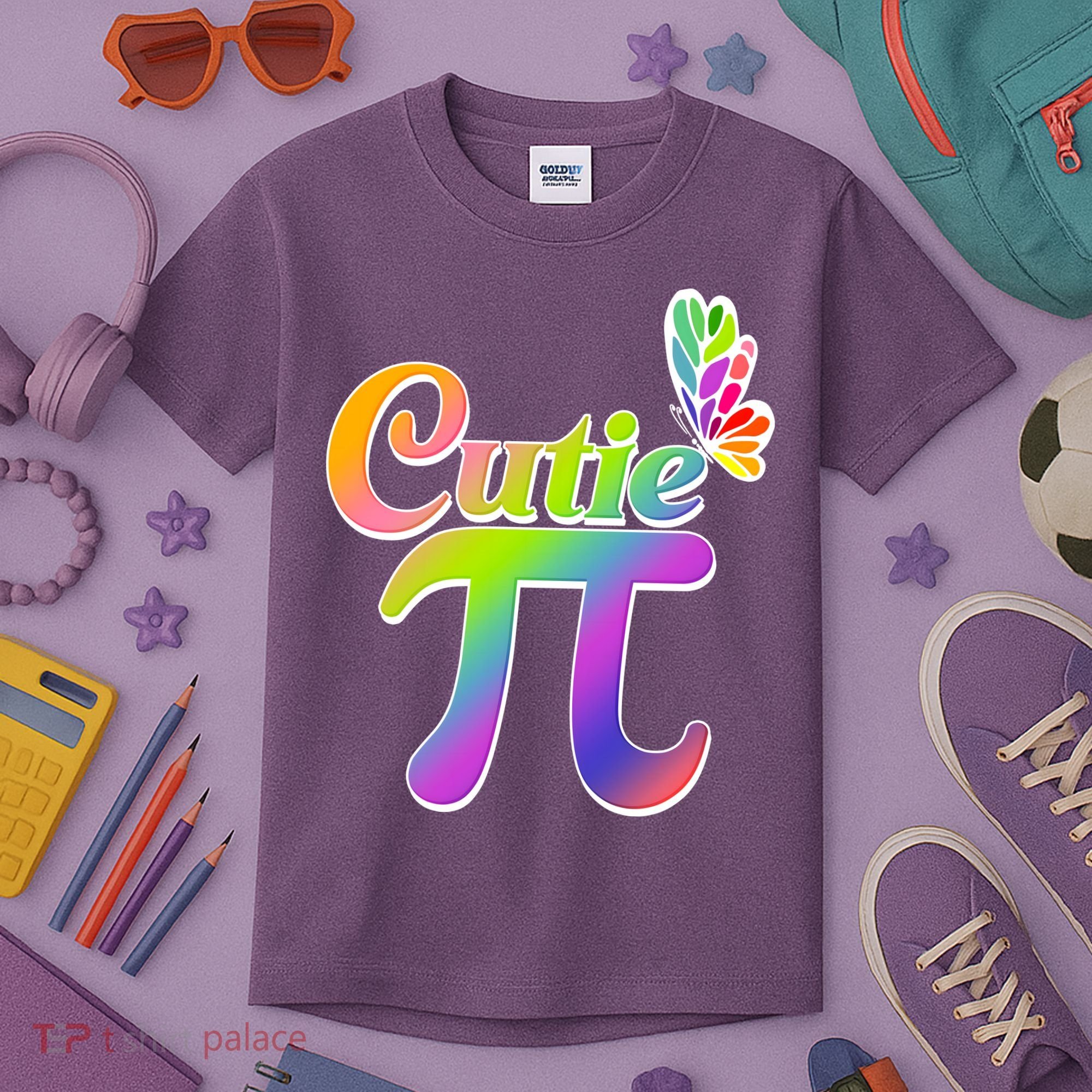 Cute Pi Day 314 Rainbow Butterfly Cutie Pi Kids T-Shirt