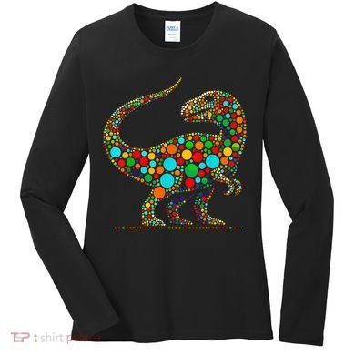 Colorful Polka Dot Dinosaur Happy Dot Day Gift Women's Long Sleeve Shirt