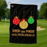 Christmas Pickleball Deck The Halls With Pickleballs Golf Towel thumb 1