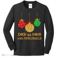 Christmas Pickleball Deck The Halls With Pickleballs Kids Long Sleeve Shirt thumb 0