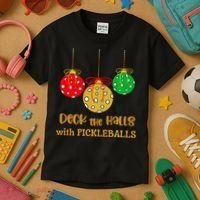 Christmas Pickleball Deck The Halls With Pickleballs Kids T-Shirt thumb 3