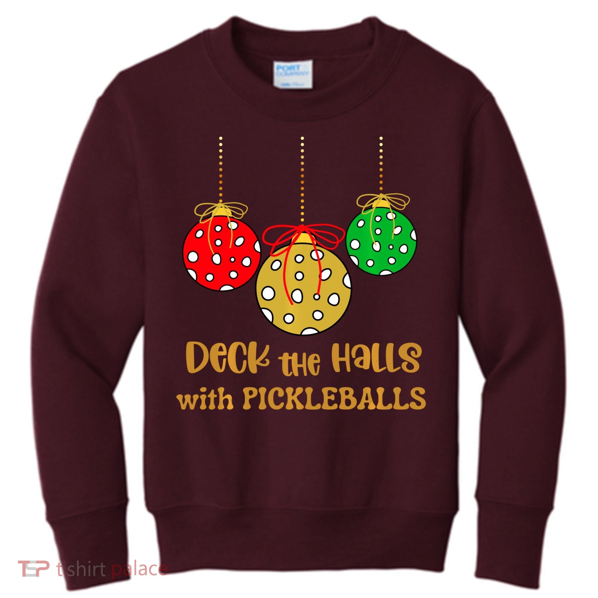Christmas Pickleball Deck The Halls With Pickleballs Kids Sweatshirt