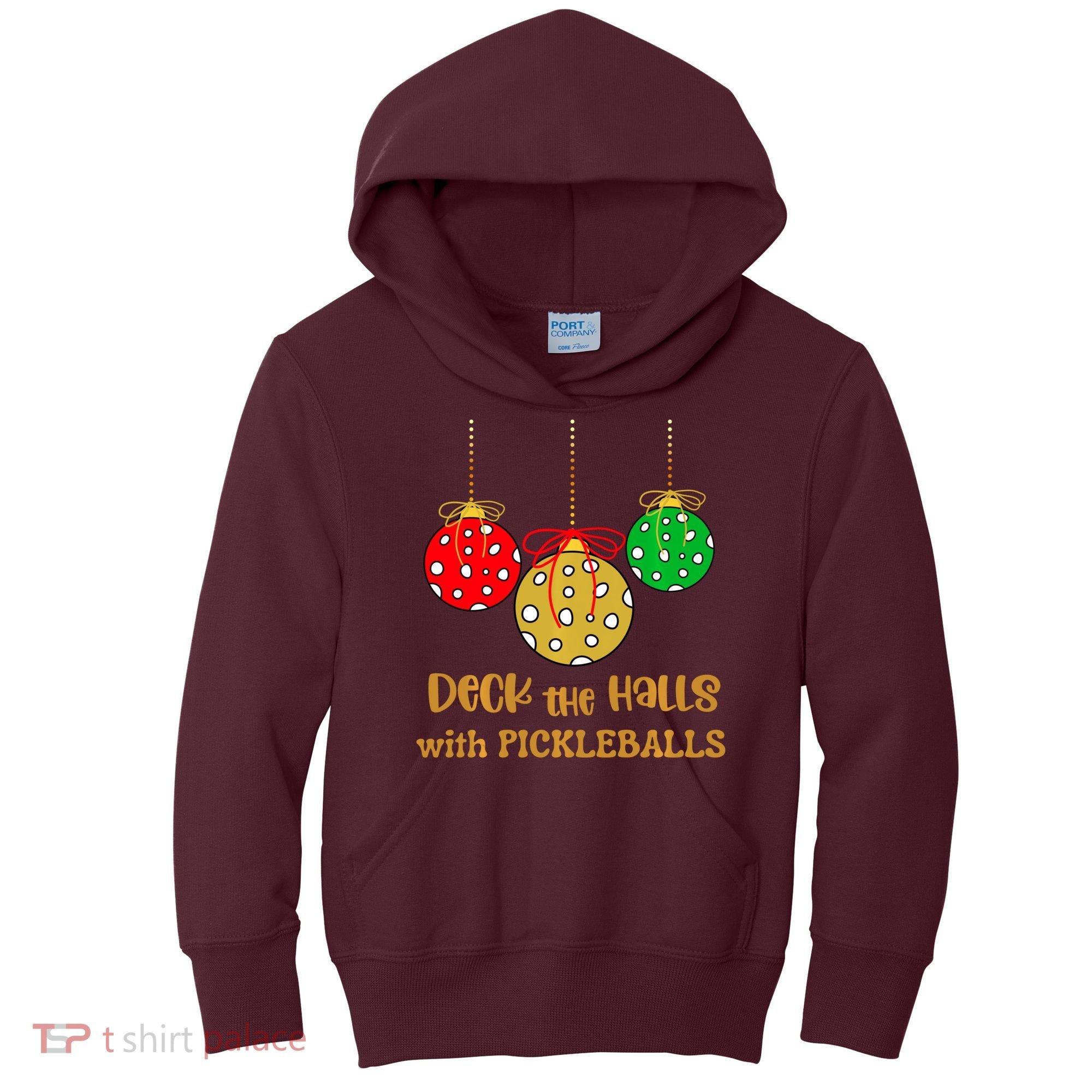 Christmas Pickleball Deck The Halls With Pickleballs Kids Hoodie