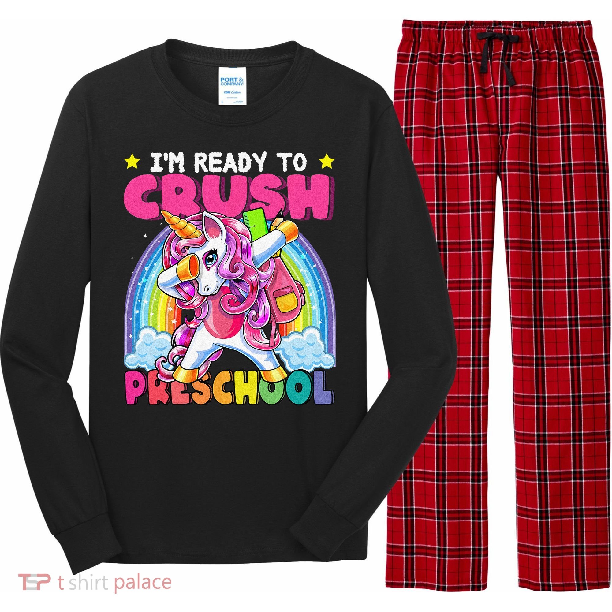 Crush Preschool Dabbing Unicorn Back To School Gift Long Sleeve Pajama Set