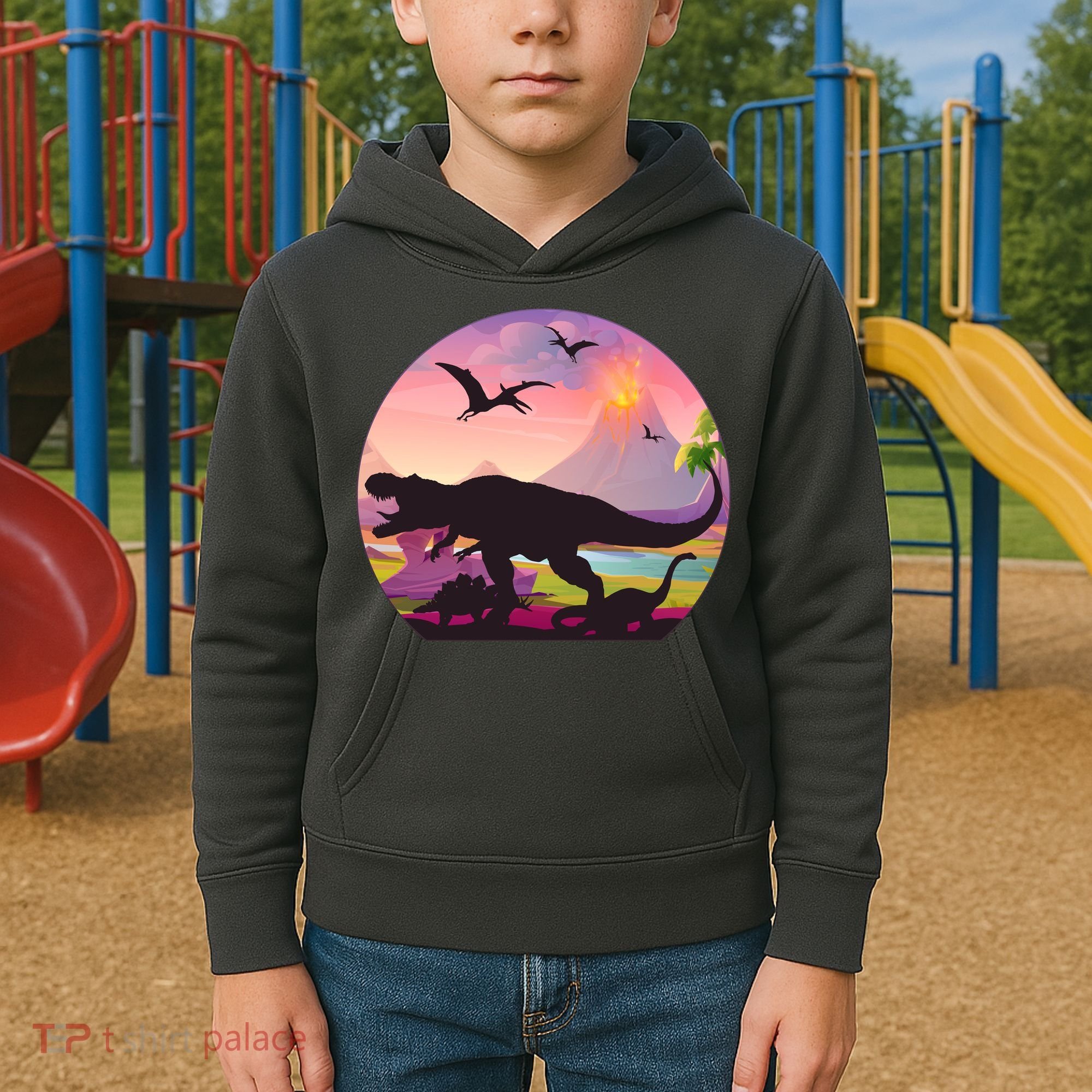 Cool Prehistoric Dinosaur Land Kids Hoodie