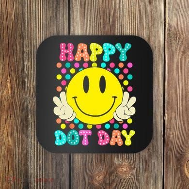 Colorful Polka Dot Smile Face Teacher Happy Dot Day 2024gift Coaster