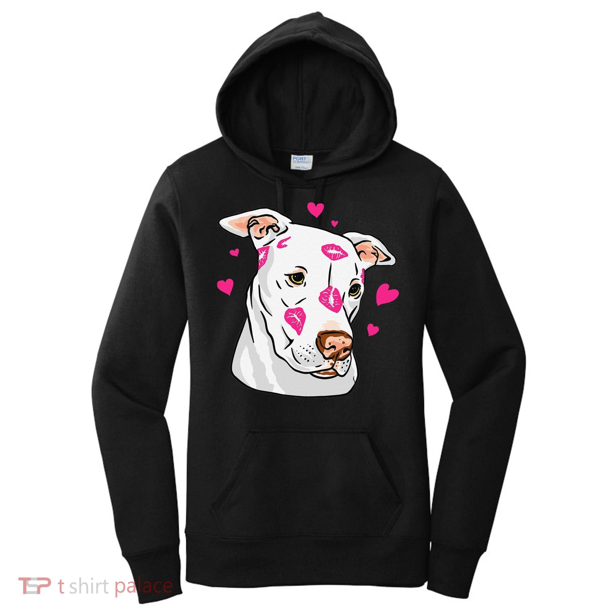 Cute Pitbull Dog Love And Hearts Funny I Love PitBull Dogs Women's Hoodie