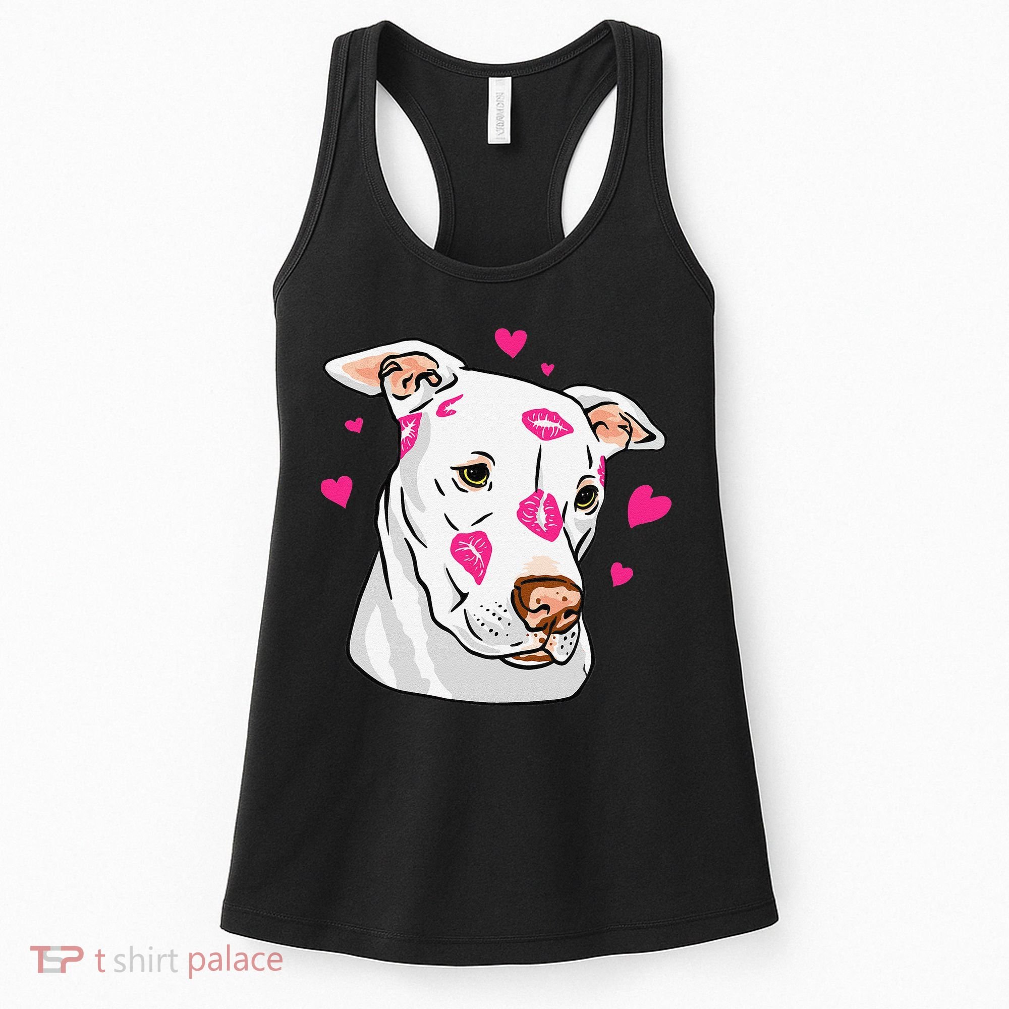 Cute Pitbull Dog Love And Hearts Funny I Love PitBull Dogs Women's Tank Top