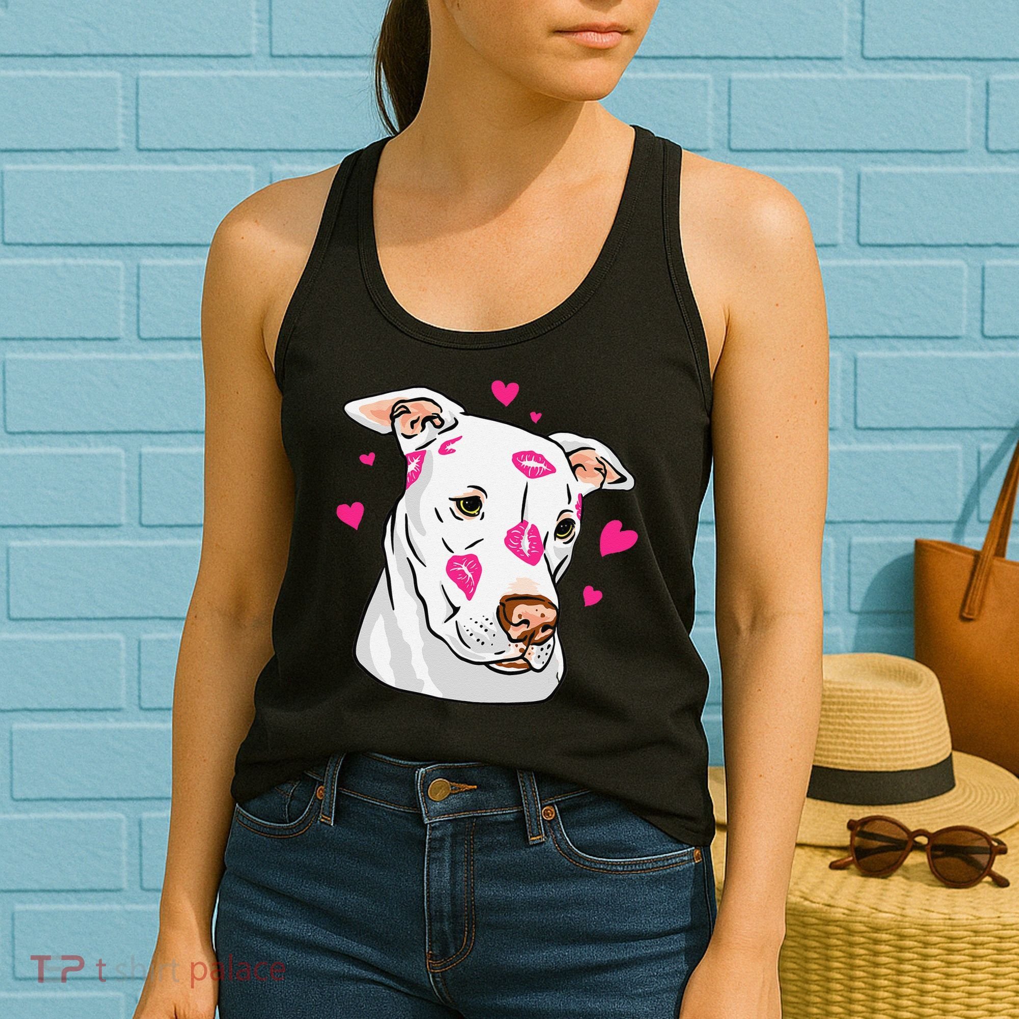 Cute Pitbull Dog Love And Hearts Funny I Love PitBull Dogs Women's Tank Top