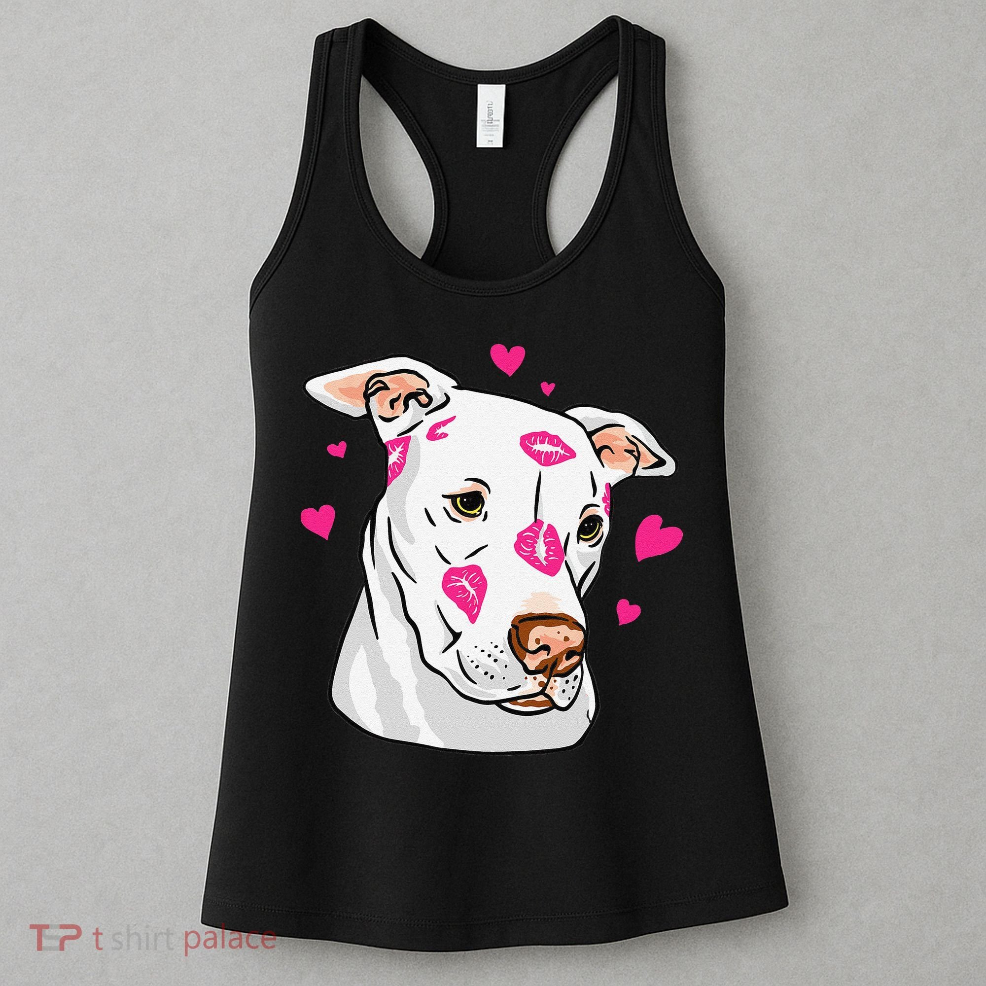 Cute Pitbull Dog Love And Hearts Funny I Love PitBull Dogs Women's Tank Top